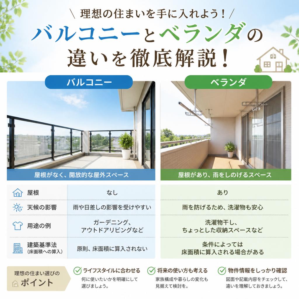 理想の住まいを手に入れよう！バルコニーとベランダの違いを徹底解説！　ハウスドゥ豊中上野店