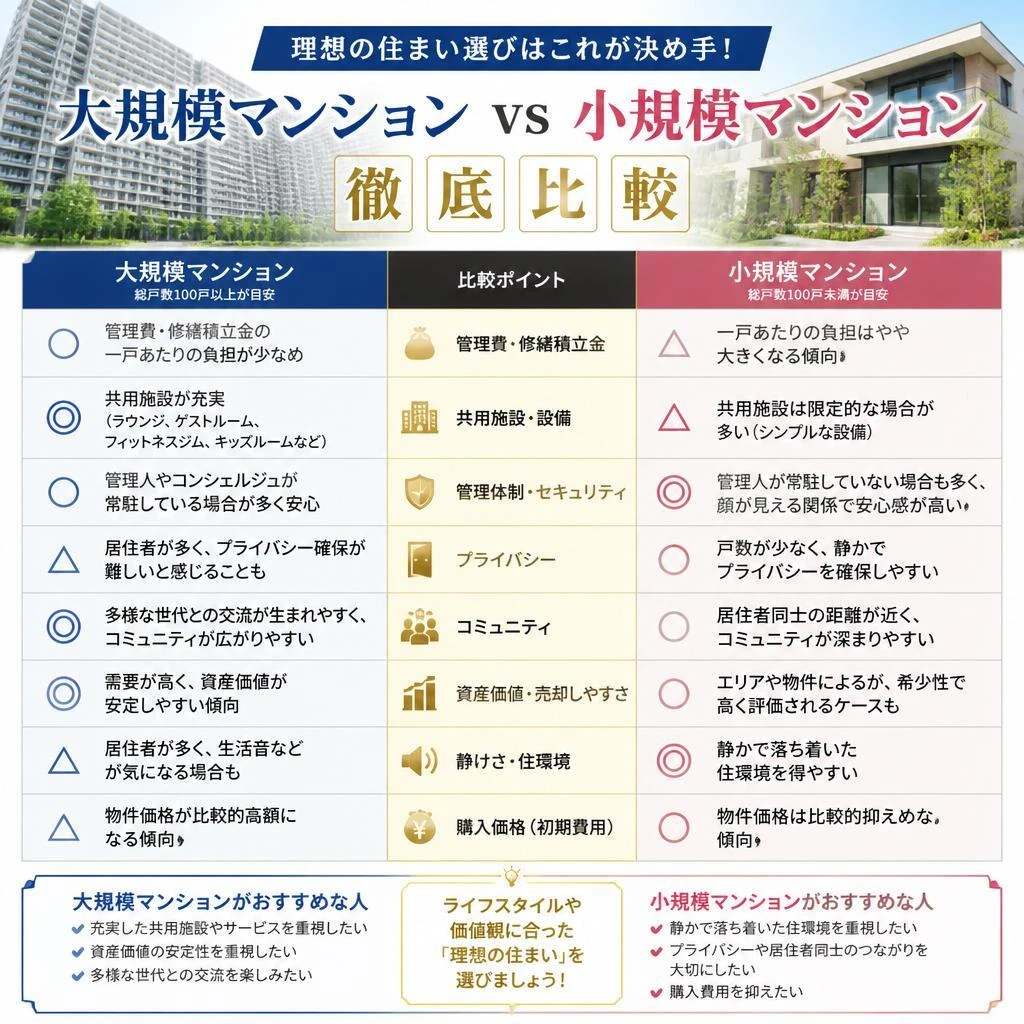 理想の住まい選びはこれが決め手！大規模マンション vs 小規模マンション徹底比較　ハウスドゥ豊中上野店